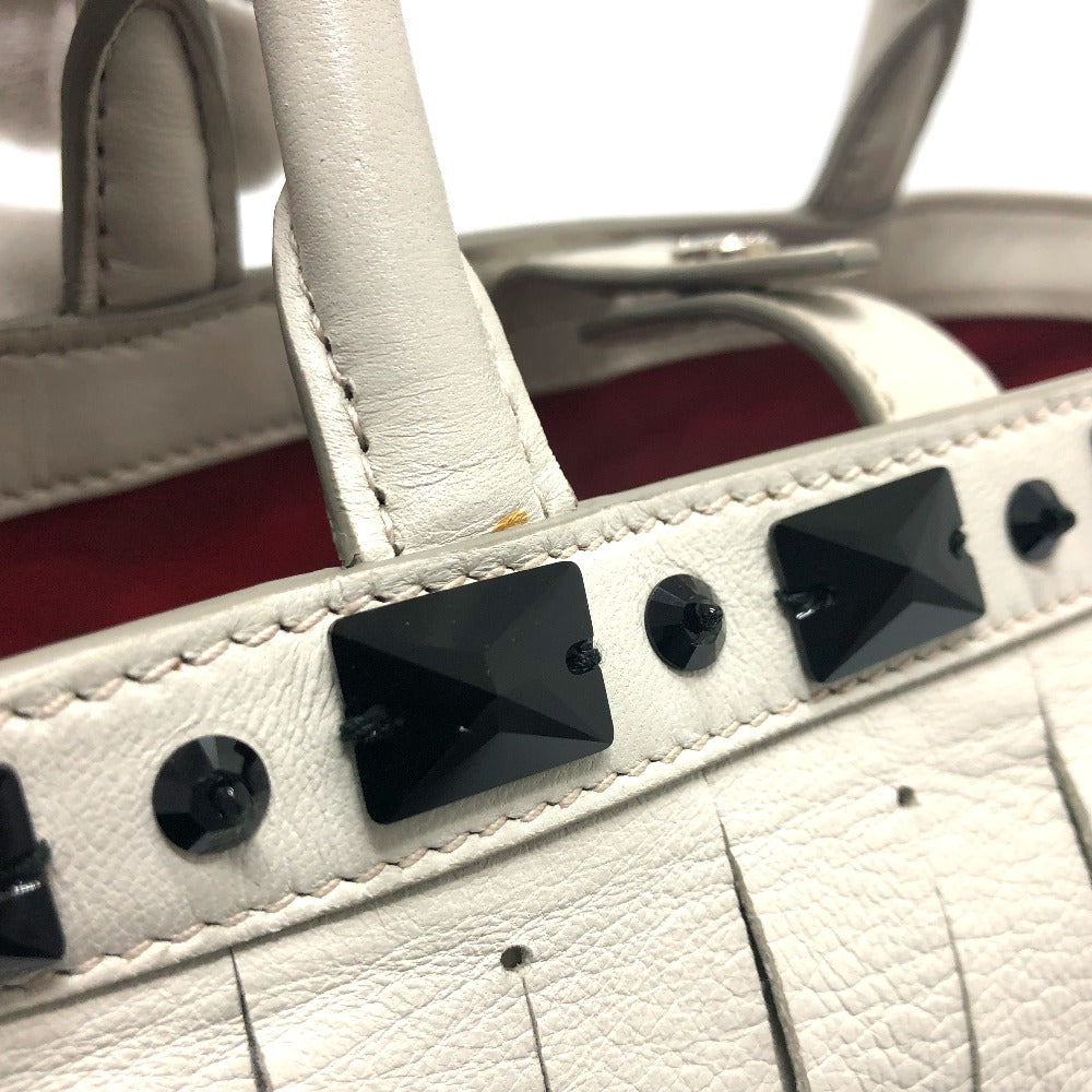 PRADA Handbag B2466S leather white fringe Women Used Authentic
