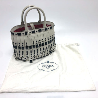 PRADA Handbag B2466S leather white fringe Women Used Authentic