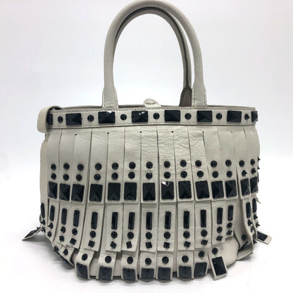 PRADA Handbag B2466S leather white fringe Women Used Authentic