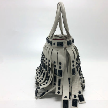 PRADA Handbag B2466S leather white fringe Women Used Authentic