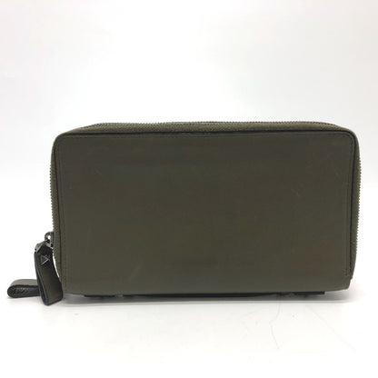 Valentino Garavani Long Wallet Purse leather khaki Rock studs double zip fastener mens Used Authentic