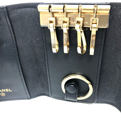 CHANEL Key case Key holder  leather black COCO Mark 4 stations with key ring