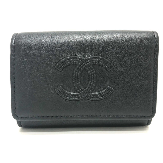 CHANEL Key case Key holder  leather black COCO Mark 4 stations with key ring