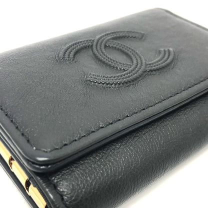 CHANEL Key case Key holder  leather black COCO Mark 4 stations with key ring