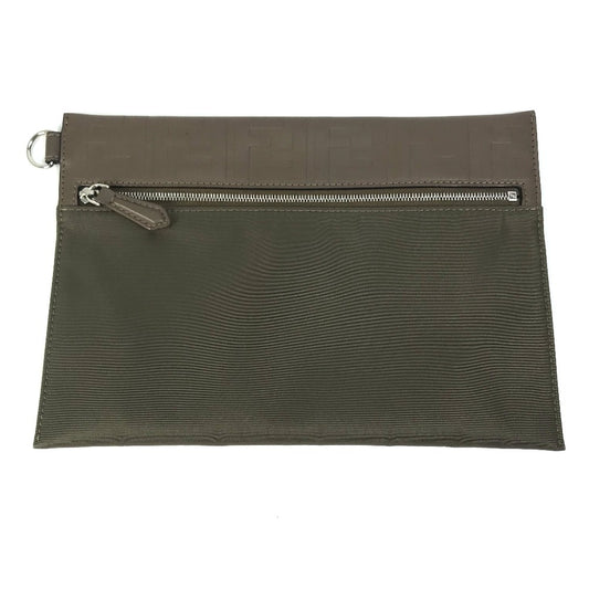 FENDI Pouch 7N0108 Nylon / leather khaki Zucca