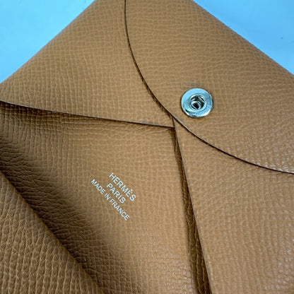 HERMES Card Case Epsom Brown Wallet Calvi duo Women Used Authentic