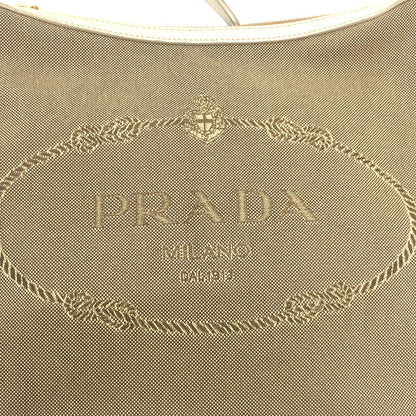 PRADA Shoulder Bag BT0706 Canvas / leather beige logo Jacquard Women Used Authentic