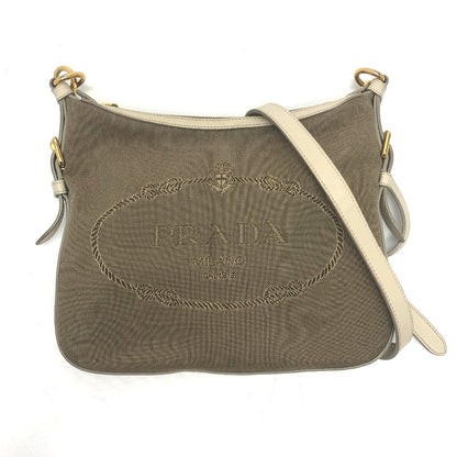 PRADA Shoulder Bag BT0706 Canvas / leather beige logo Jacquard Women Used Authentic
