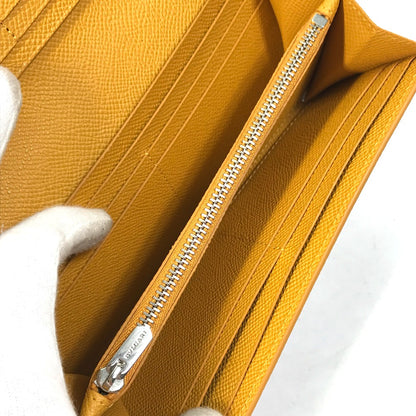 BVLGARI Folded wallet leather Gray x yellow Bulgari Bulgari Logo clip Women Used Authentic