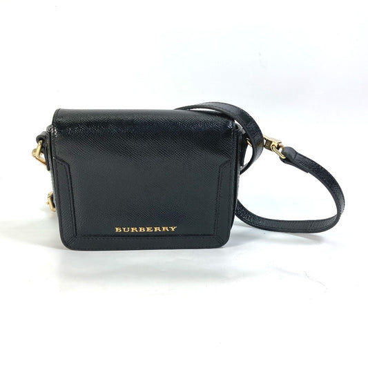 BURBERRY Shoulder Bag leather black logo Fastener design