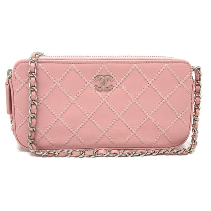 CHANEL Shoulder Bag A82527  lambskin pink CC COCO Mark Matelasse Wild Stitch Women Used Authentic