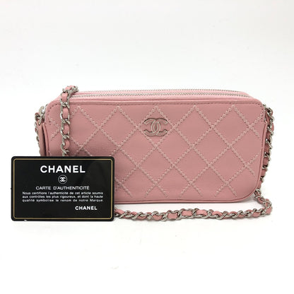 CHANEL Shoulder Bag A82527  lambskin pink CC COCO Mark Matelasse Wild Stitch Women Used Authentic