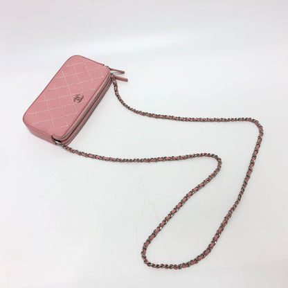 CHANEL Shoulder Bag A82527  lambskin pink CC COCO Mark Matelasse Wild Stitch Women Used Authentic