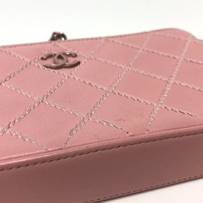 CHANEL Shoulder Bag A82527  lambskin pink CC COCO Mark Matelasse Wild Stitch Women Used Authentic