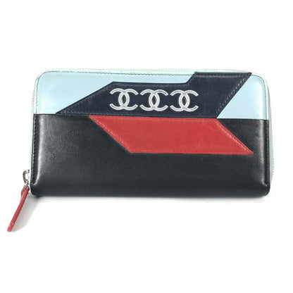 CHANEL Long Wallet Purse leather black airline triple coco Long wallet
