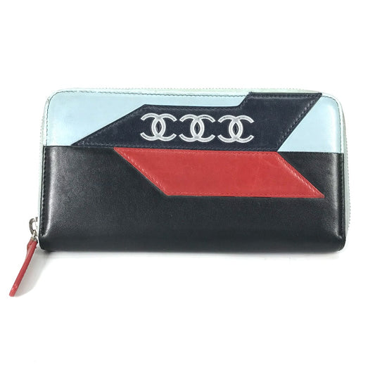 CHANEL Long Wallet Purse leather black airline triple coco Long wallet