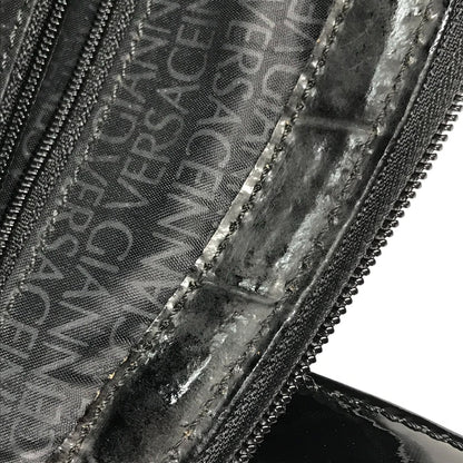 VERSACE Handbag leather black vintage embossed Medusa logo Women Used Authentic