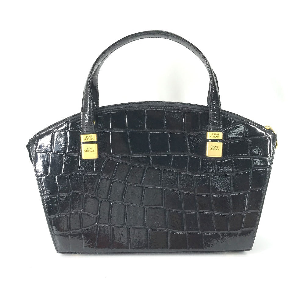 VERSACE Handbag leather black vintage embossed Medusa logo Women Used Authentic