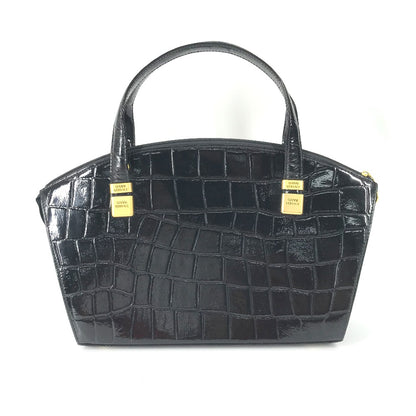 VERSACE Handbag leather black vintage embossed Medusa logo Women Used Authentic