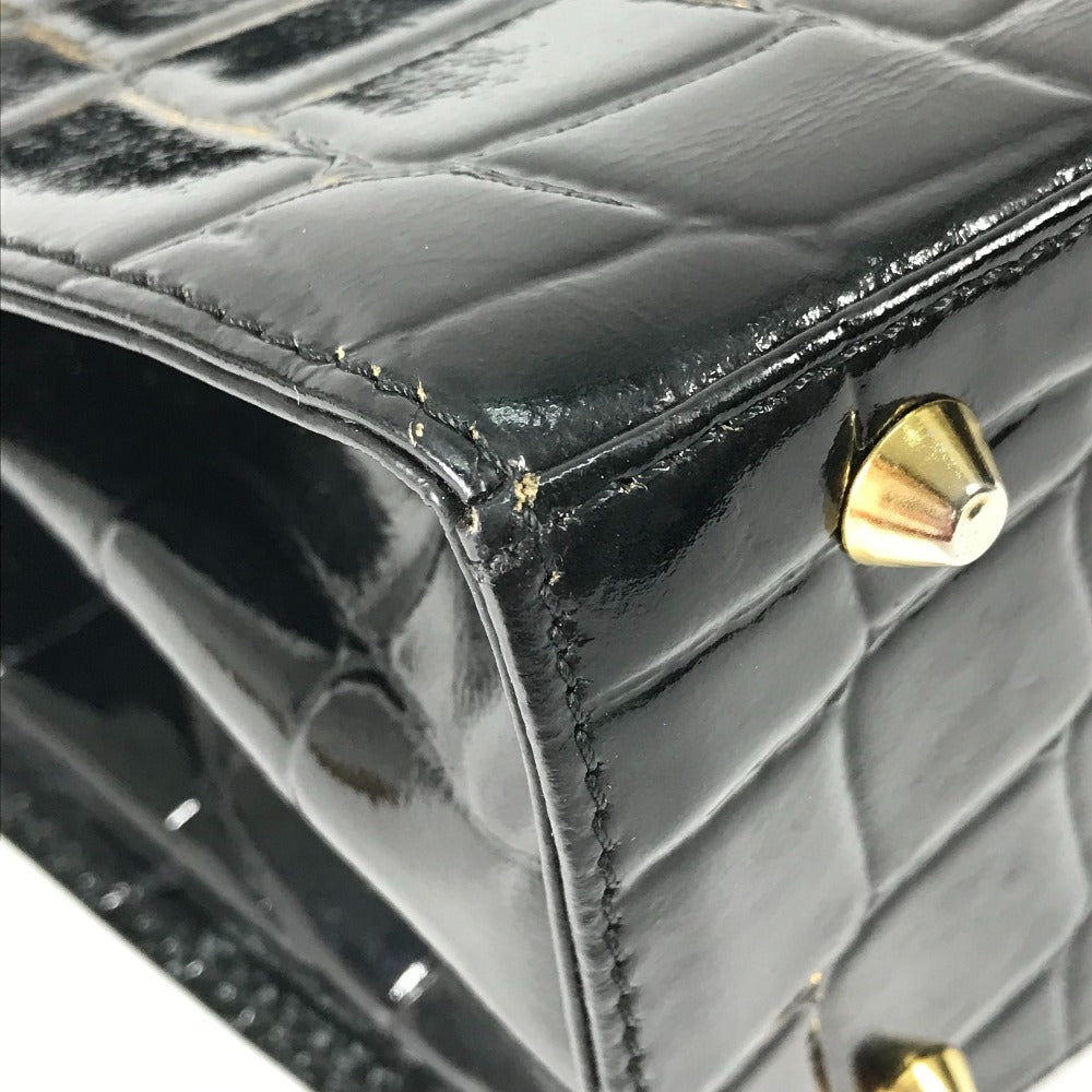 VERSACE Handbag leather black vintage embossed Medusa logo Women Used Authentic