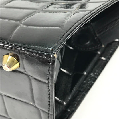 VERSACE Handbag leather black vintage embossed Medusa logo Women Used Authentic