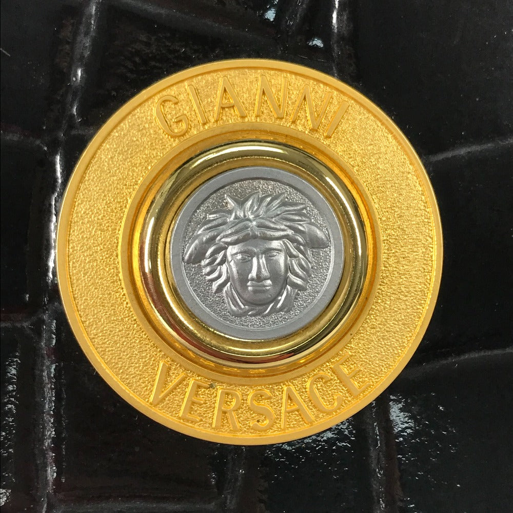 VERSACE Handbag leather black vintage embossed Medusa logo Women Used Authentic