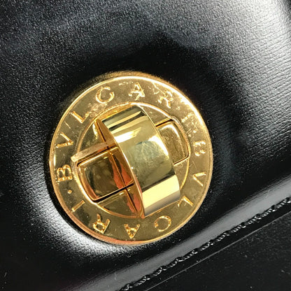 BVLGARI Handbag leather black logo 2WAY Women Used Authentic