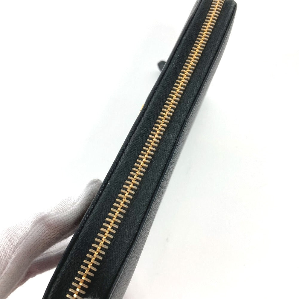 PRADA Long Wallet Purse Safiano leather black logo Zip Around