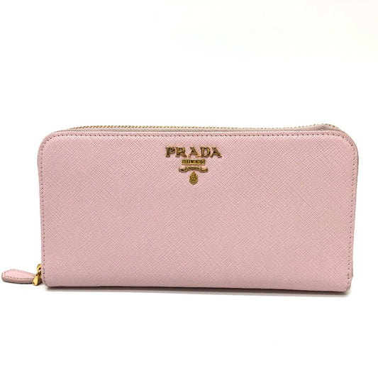 PRADA Long Wallet Purse 1ML506 saffiano leather pink logo Zippy wallet