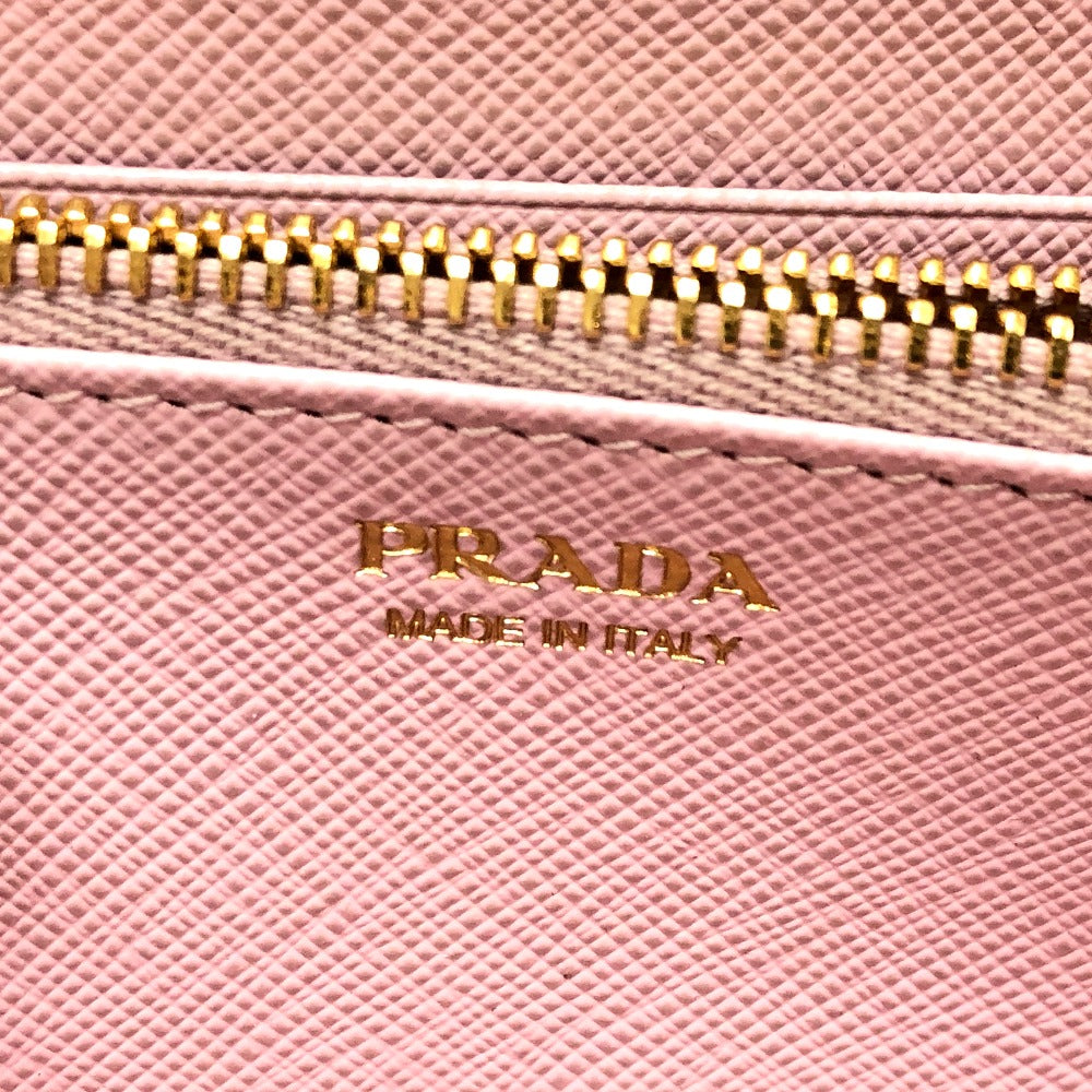 PRADA Long Wallet Purse 1ML506 saffiano leather pink logo Zippy wallet Women Used Authentic