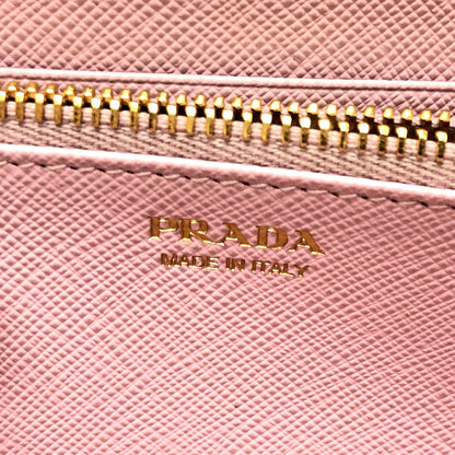 PRADA Long Wallet Purse 1ML506 saffiano leather pink logo Zippy wallet Women Used Authentic