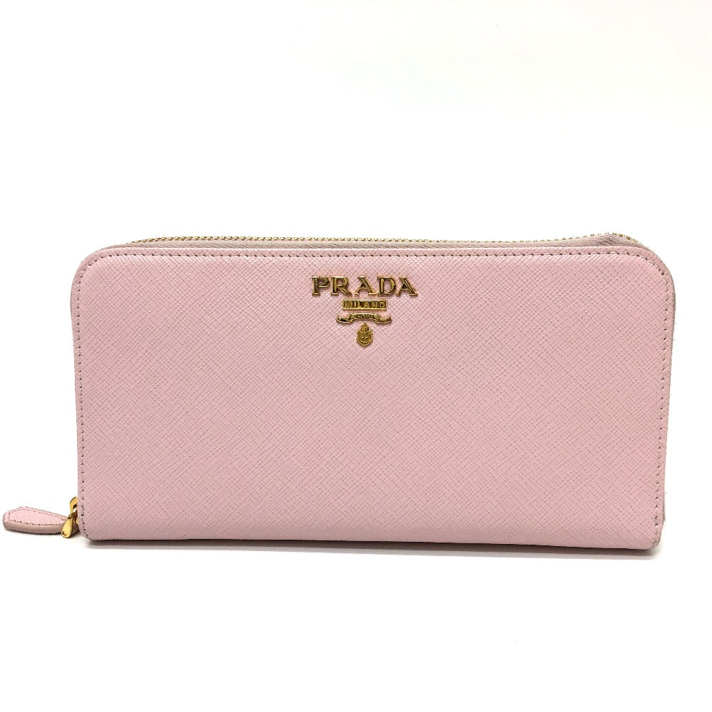 PRADA Long Wallet Purse 1ML506 saffiano leather pink logo Zippy wallet Women Used Authentic
