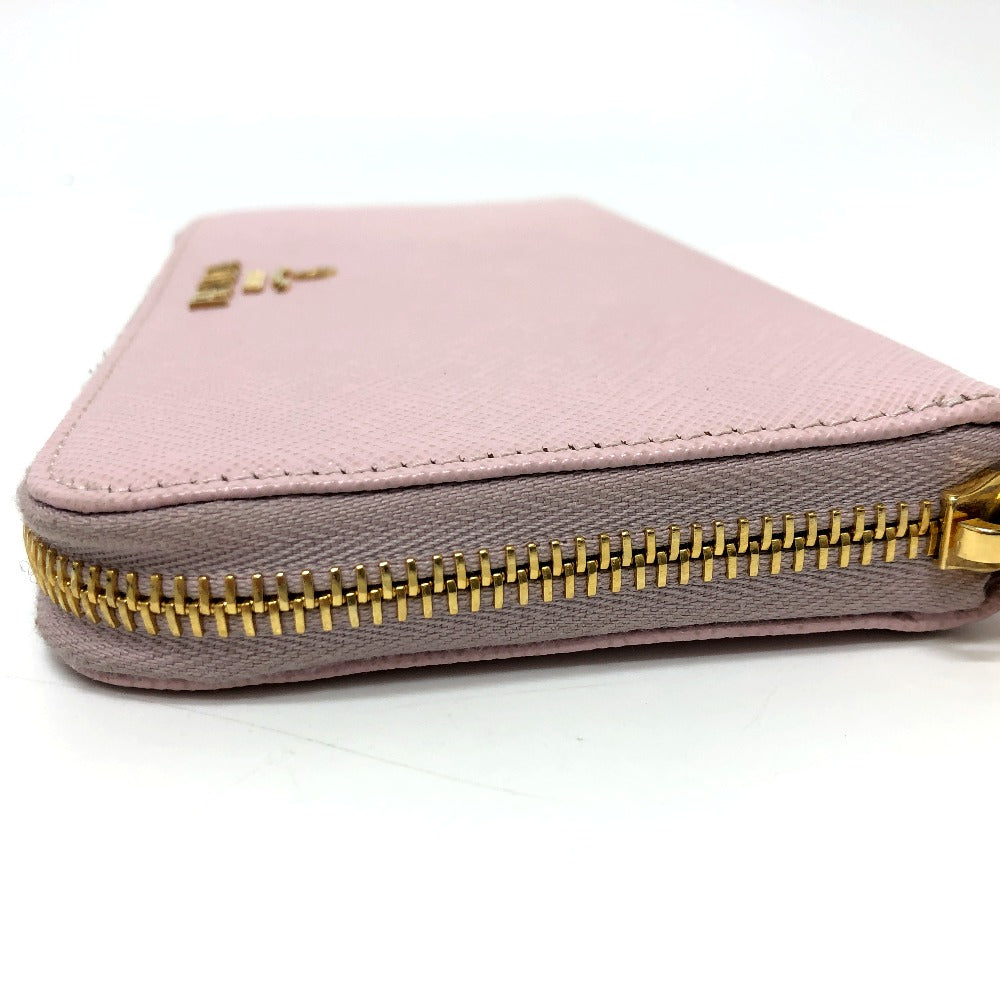 PRADA Long Wallet Purse 1ML506 saffiano leather pink logo Zippy wallet Women Used Authentic