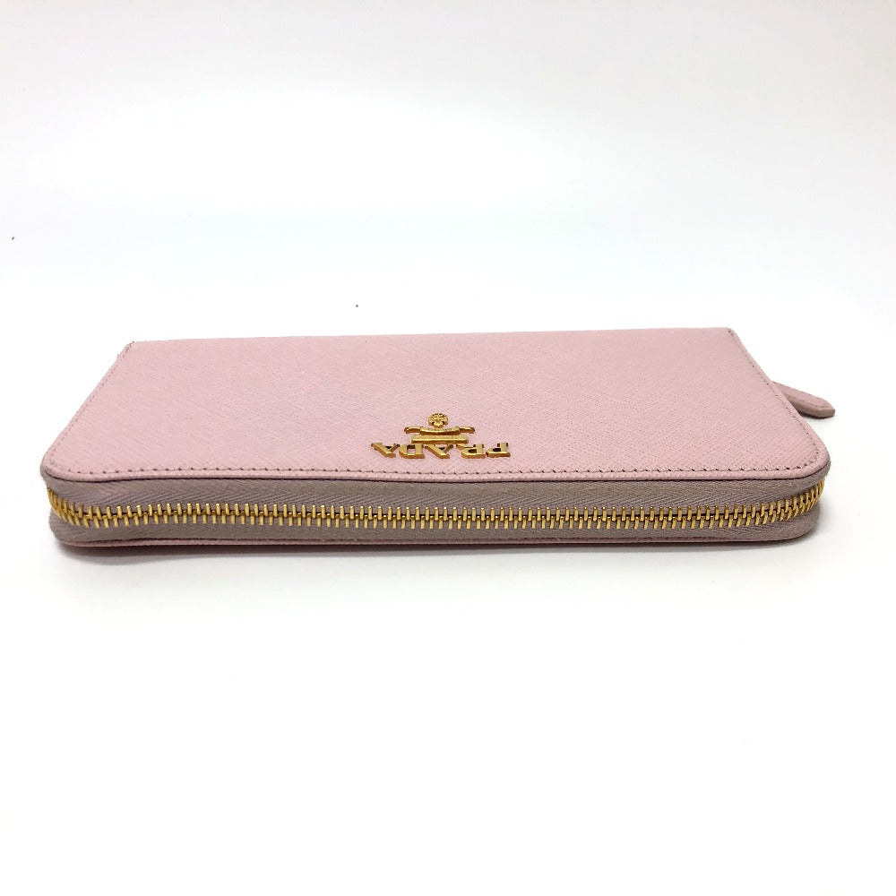 PRADA Long Wallet Purse 1ML506 saffiano leather pink logo Zippy wallet Women Used Authentic