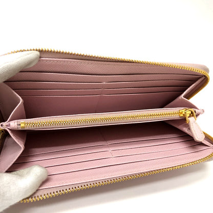 PRADA Long Wallet Purse 1ML506 saffiano leather pink logo Zippy wallet Women Used Authentic