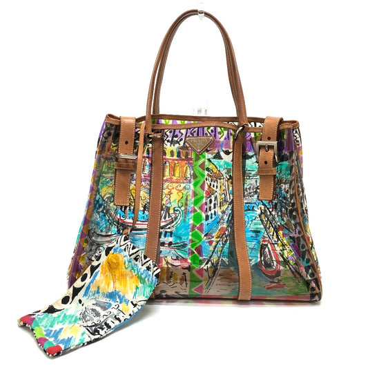 PRADA Tote Bag BR2515 Plastics/Leather multicolor Venetian print
