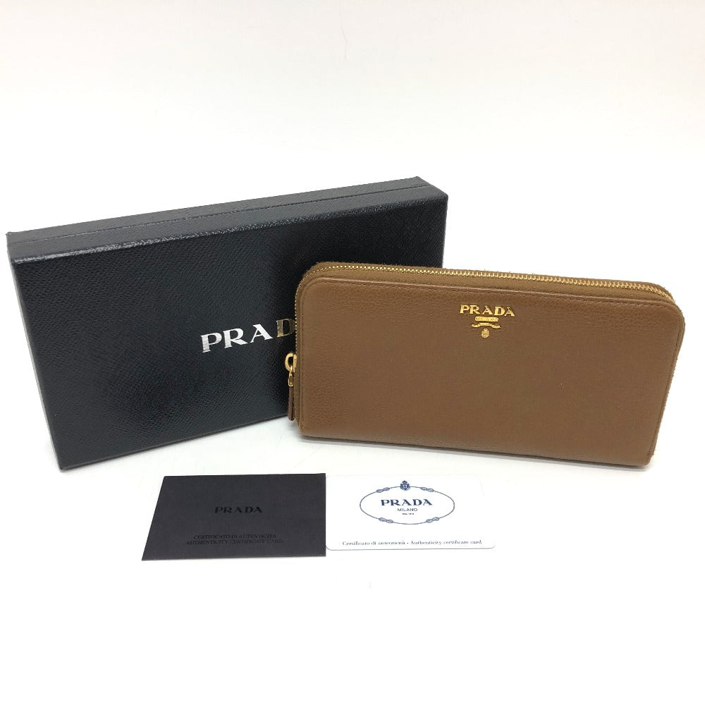 PRADA Long Wallet Purse 1M0506 leather Brown logo