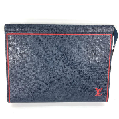 LOUIS VUITTON business bag M63394 Taiga Leather Navy Taiga Pochette Voyage mens Used Authentic