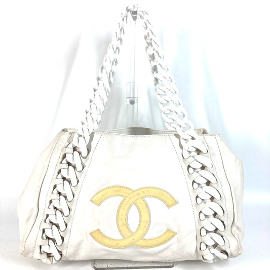 CHANEL Tote Bag leather white Shoulder Decacoco CC COCO Mark