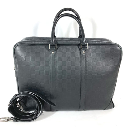 LOUIS VUITTON Handbag N41146  Damier Anfini Leather black Damier Anfini Porto Document Voyage mens Used Authentic