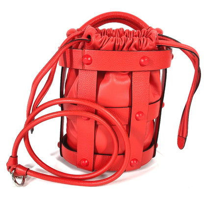 Salvatore Ferragamo Shoulder Bag leather Red Crossbody Cage Bag Women Used Authentic