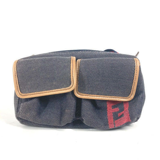 FENDI Sling bag Leather / canvas blue Denim Rainbow logo FF
