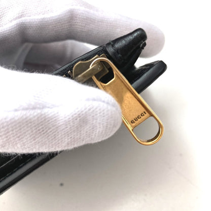 GUCCI Folded wallet 760223 leather black Double G Long Wallet Women Used Authentic