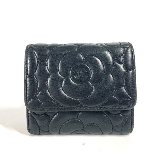 CHANEL Trifold wallet leather black By color Camelia