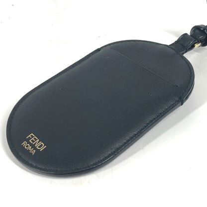 FENDI Card Case leather black Bag charm FF logo
