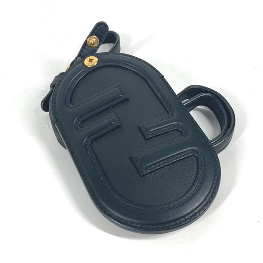 FENDI Card Case leather black Bag charm FF logo
