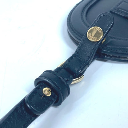 FENDI Card Case leather black Bag charm FF logo