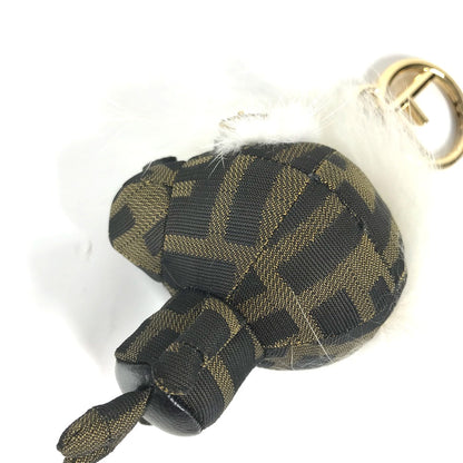 FENDI Bag charm canvas Brown Fur Rhinestones ZUCCA logo monster space monkey