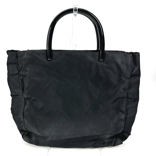PRADA Handbag Nylon black Triangle logo plate Plat Stick handle