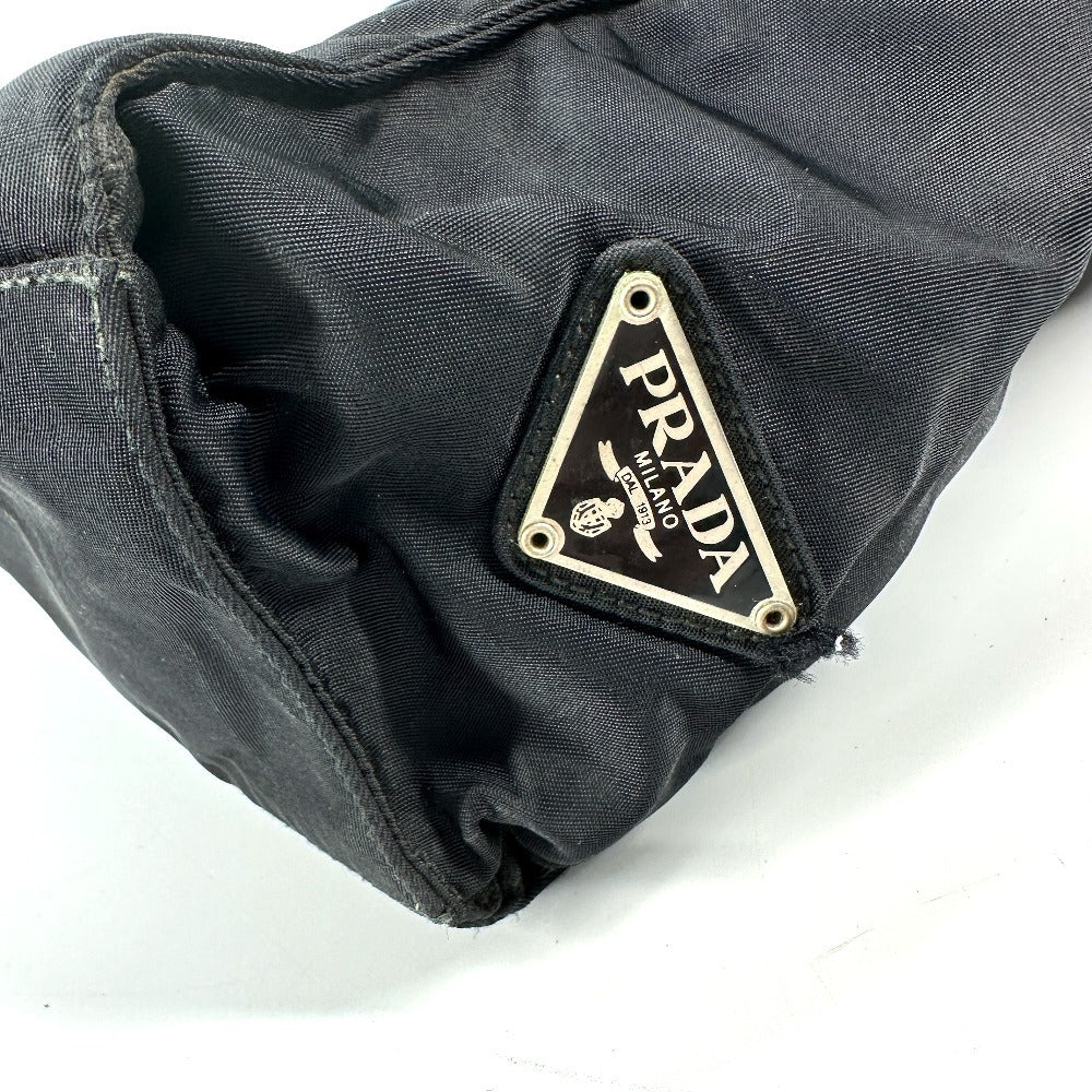 PRADA Handbag Nylon black Triangle logo plate Plat Stick handle